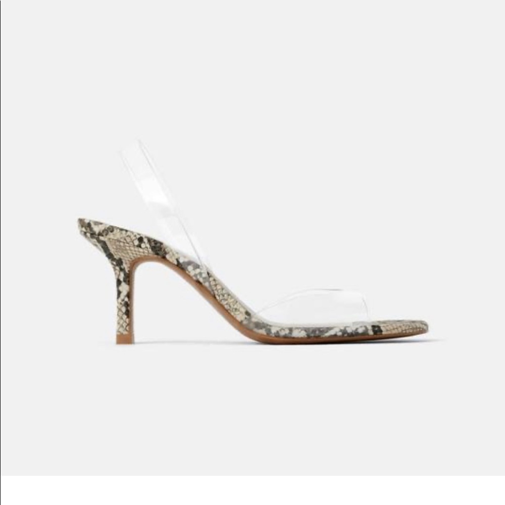 Nwt Zara Snake Print Mid Heel Sandals 6